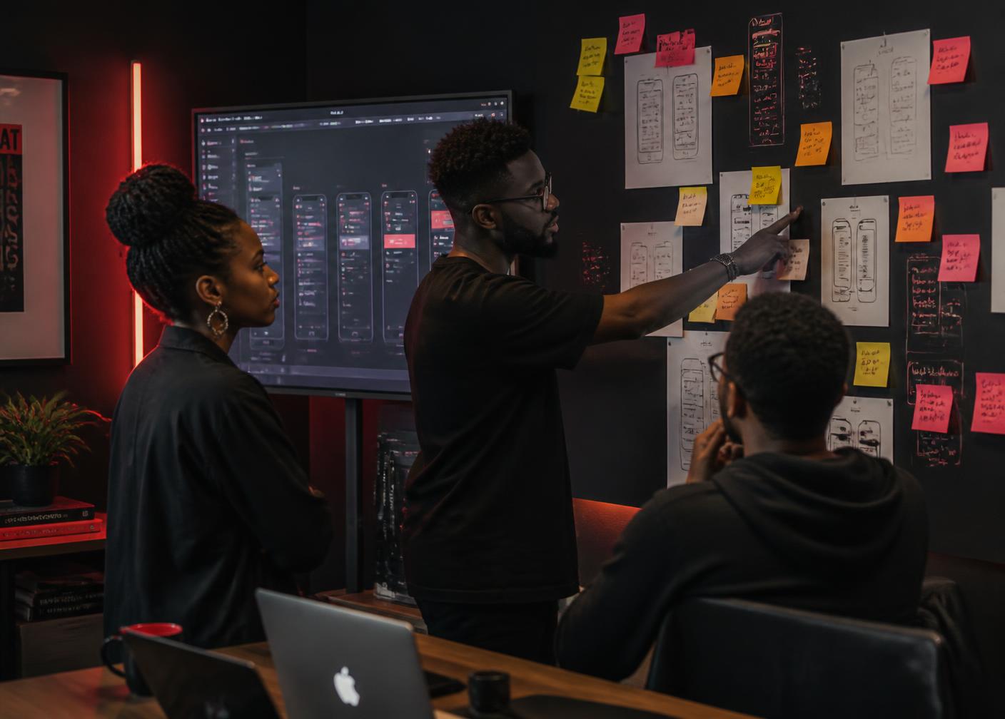 Two African designers reviewing wireframes in a Nairobi studio